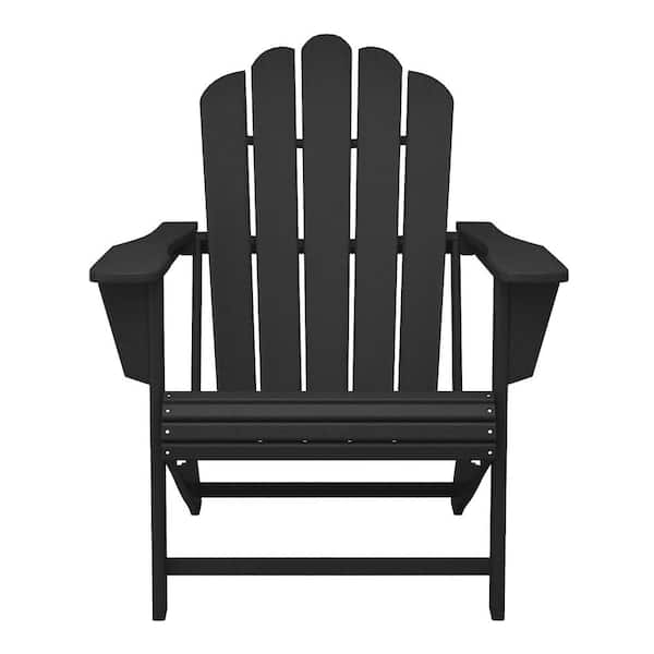 Aderson 7-Piece All Weather Fade Resistant Outdoor Plastic Adirondack Chair Patio Conversation Lounge Set in Black