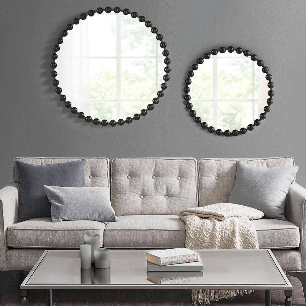 36" Round Black Beaded Frame Wall Mirror