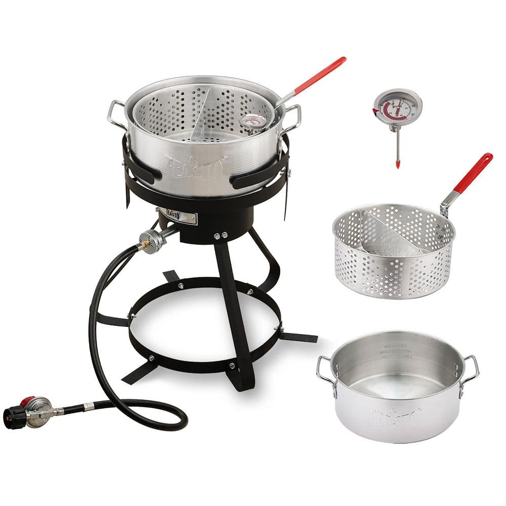10 qt. Aluminum Outdoor Propane Gas Fish Fryer Pot Kit with Strainer Basket