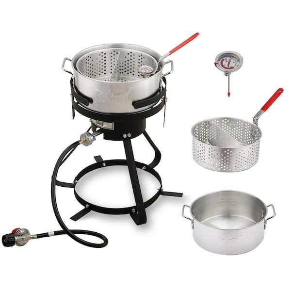 FEASTO 10 qt. Aluminum Outdoor Propane Gas Fish Fryer Pot Kit with Strainer Basket