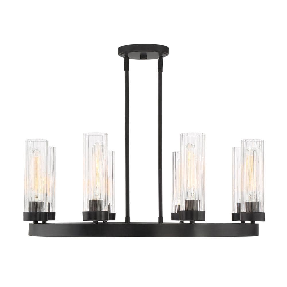 Braden Iron Graphite 8-Light Industrial Chic Chandelier with Clear Ribbed Glass