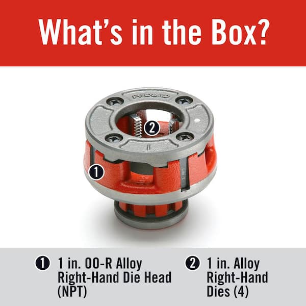 1 in. 00-R Manual Ratchet NPT Pipe Threading Right Hand Die Head + Alloy Dies (1 Die Head + 4 Dies)