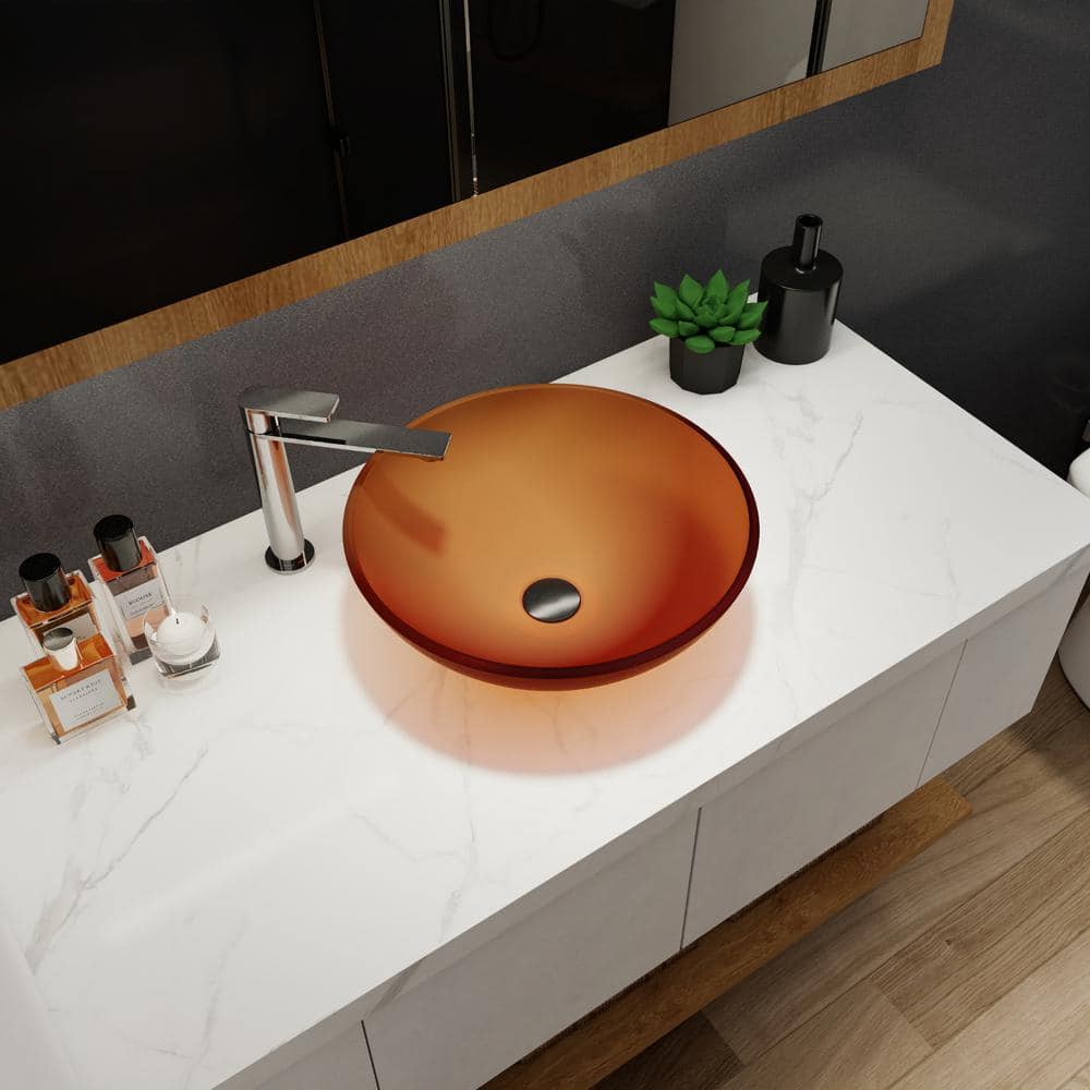 Modern 16.5 in. Bathroom Sink in Orange, Round Bathroom Basin, Tempered Gla
