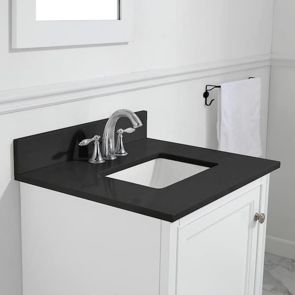Granite Vanity Top In Midnight Black, White Sink Black Countertop Bathroom