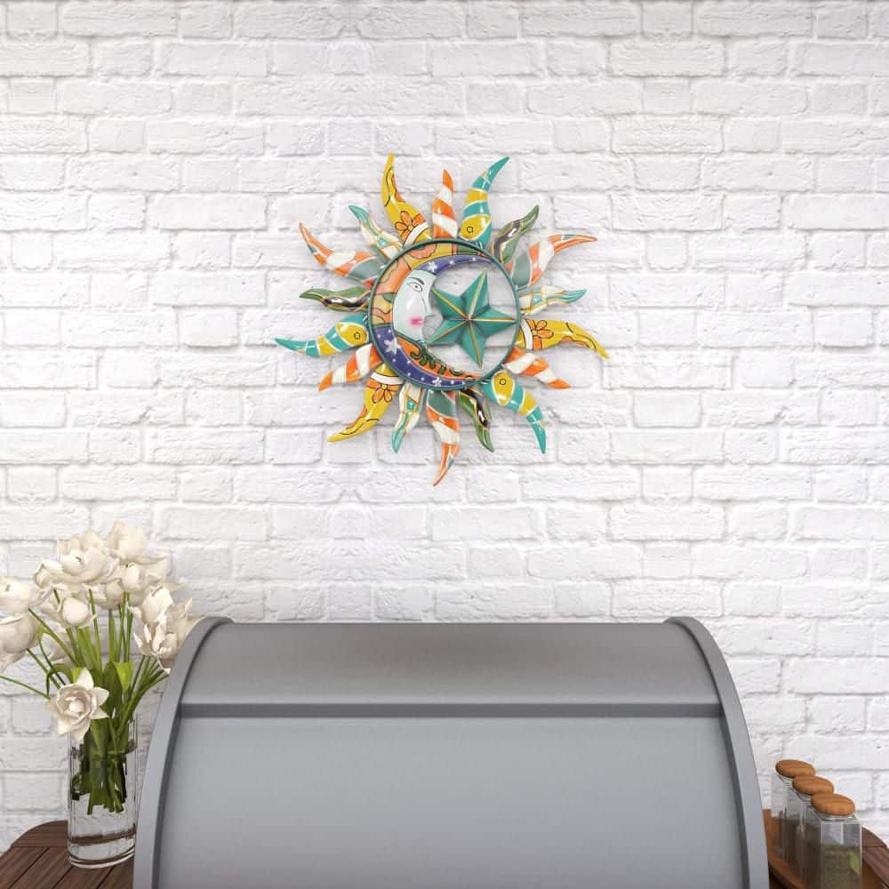 Multi-Colored Metal Sun Moon and Starburst Wall Sculpture