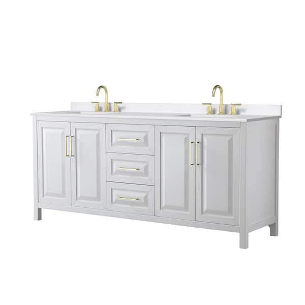 Wyndham Collection Daria 80 in. W. x 22 in. D x 35.75 in. H Double Bath Vanity in White with White Quartz Top