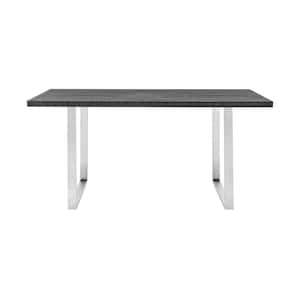 Fenton 71 in. W Rectangular Charcoal Dining Table with Melamine Top and Brushed Stainless Steel Base (Seats Up to 6)