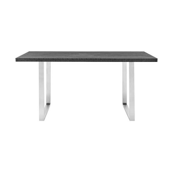 Armen Living Fenton 71 in. W Rectangular Charcoal Dining Table with Melamine Top and Brushed Stainless Steel Base (Seats Up to 6)