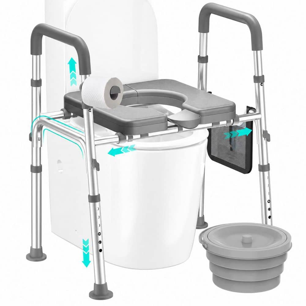 Adjustable 3-in-1 Raised Toilet Seat Commode Chair with Handles, Bedside or Toilet Use, Gray with Bucket price history on PriceWatchPro
