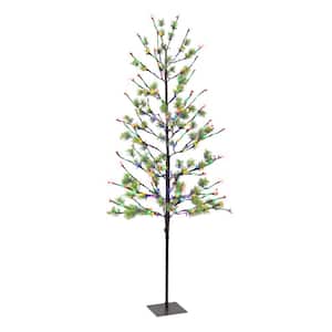 6 ft. Pre-Lit Twig Artificial Christmas Tree, 60 Tips, 240 Multi-Color LED Twinkle Lights, UL Listed Adaptor Red Berries