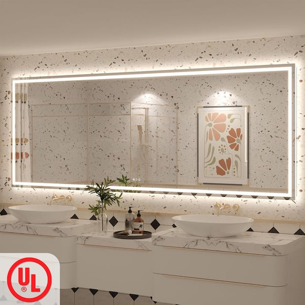 96in. W x 36in. H Rectangular Frameless UL Certified Front and Back LED Anti-Fog Tempered Wall Bathroom Vanity Mirror