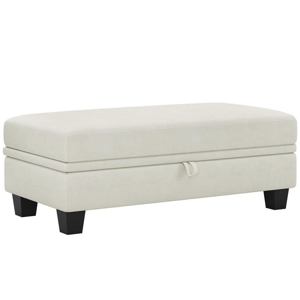 Chenille Rectangle Storage Ottoman Large Ottoman