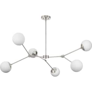 Haas 50 in. 6-Light Brushed Nickel Modern Organic Chandelier with Opal Glass Shades