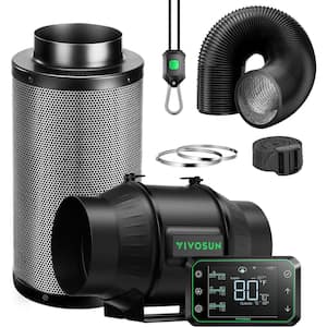AeroZesh T6 6 in. Inline Duct Fan Kit with GrowHub E42A Controller, 6 in. Black Carbon Filter and 8 ft. Ducting