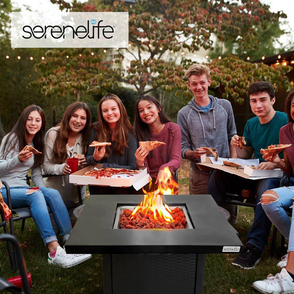 SereneLife 28" Black Propane Gas Fire Pit Table with Cover