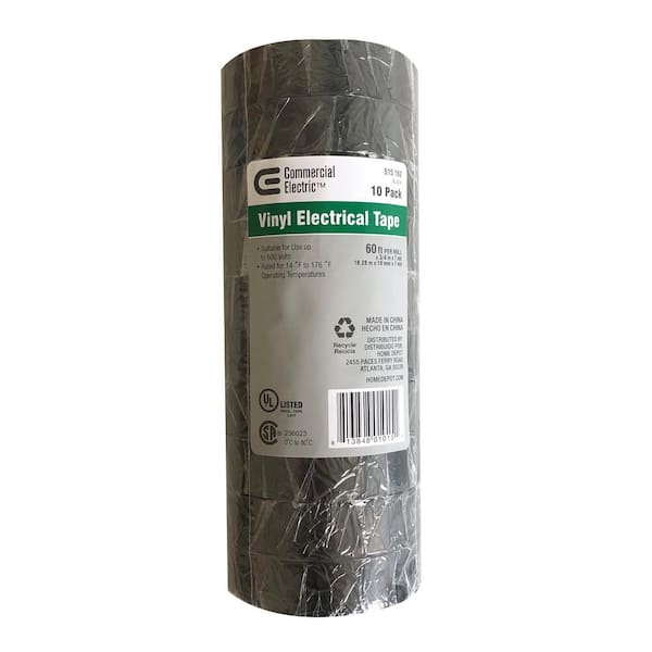 Commercial Electric 0.75 in. x 60 ft. 7 mil Vinyl Electrical Tape - Black (10-Pack)
