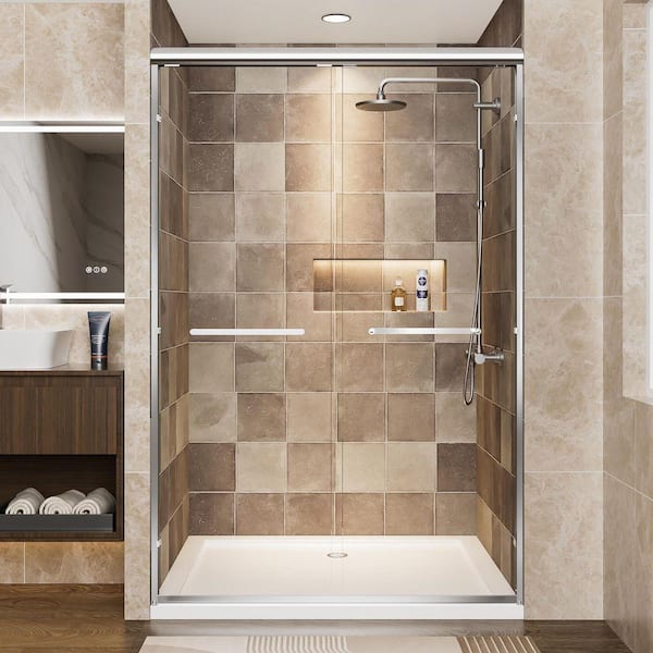 Vitrina 48 in. W x 72 in. H Sliding Frame Shower Door in Chrome Finish with Clear Tempered Glass with Handles