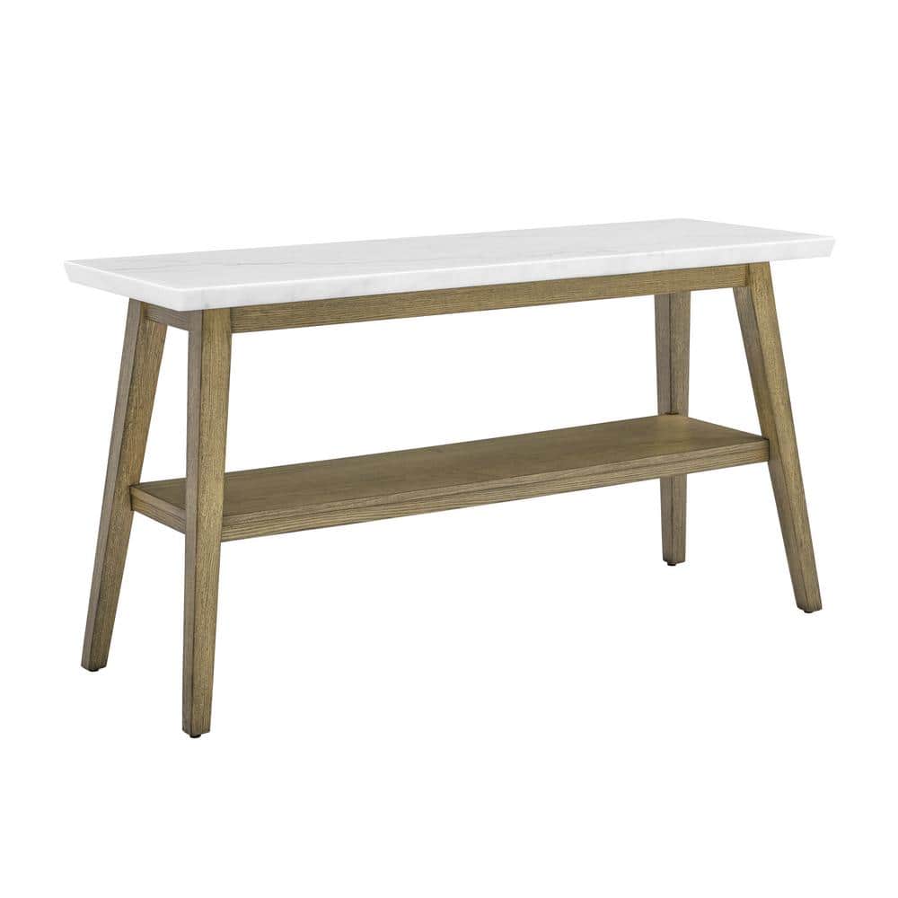 Vida 56" White Marble Top Console Table with Storage Shelf