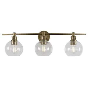 Pavia 28 in. 3-Light Brass Vanity Light with Clear Glass