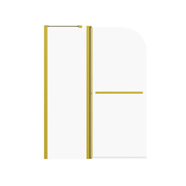 43 in. W x 58 in. H Frameless Folding Pivot Tub Door in Brushed Gold with Clear Glass, Towel Rack