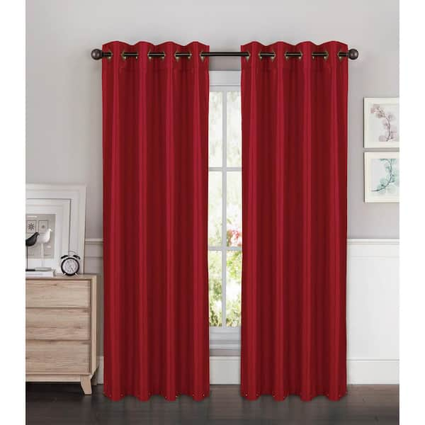 Window Elements Semi-Opaque Kim Faux Silk Extra Wide 96 in. L Grommet Curtain Panel Pair, Crimson (Set of 2)