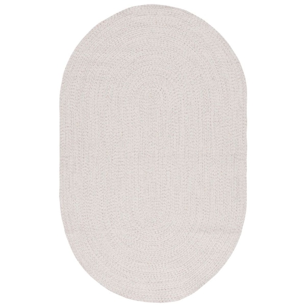 Braided Ivory/Light Gray 6 ft. x 9 ft. Machine Washable Concentric Woven Oval Area Rug