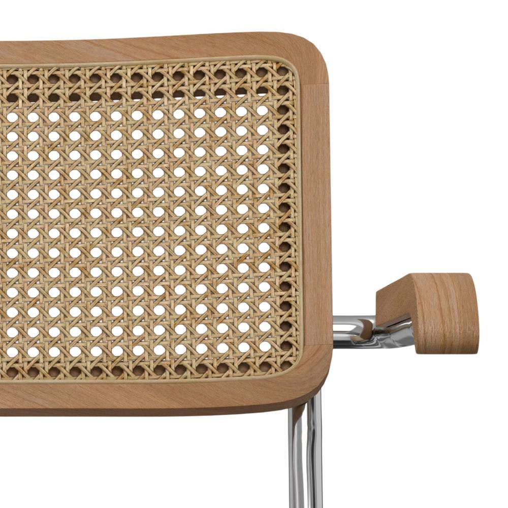 Natural Brown Rattan and Cane Arm Chair with Chrome Legs