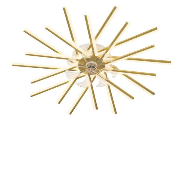 Jushua 45 in. Indoor Gold Integrated LED, 7 ABS Blades 6 Gear Wind Speed Ceiling Fan with Dimmable Light, Remote Control