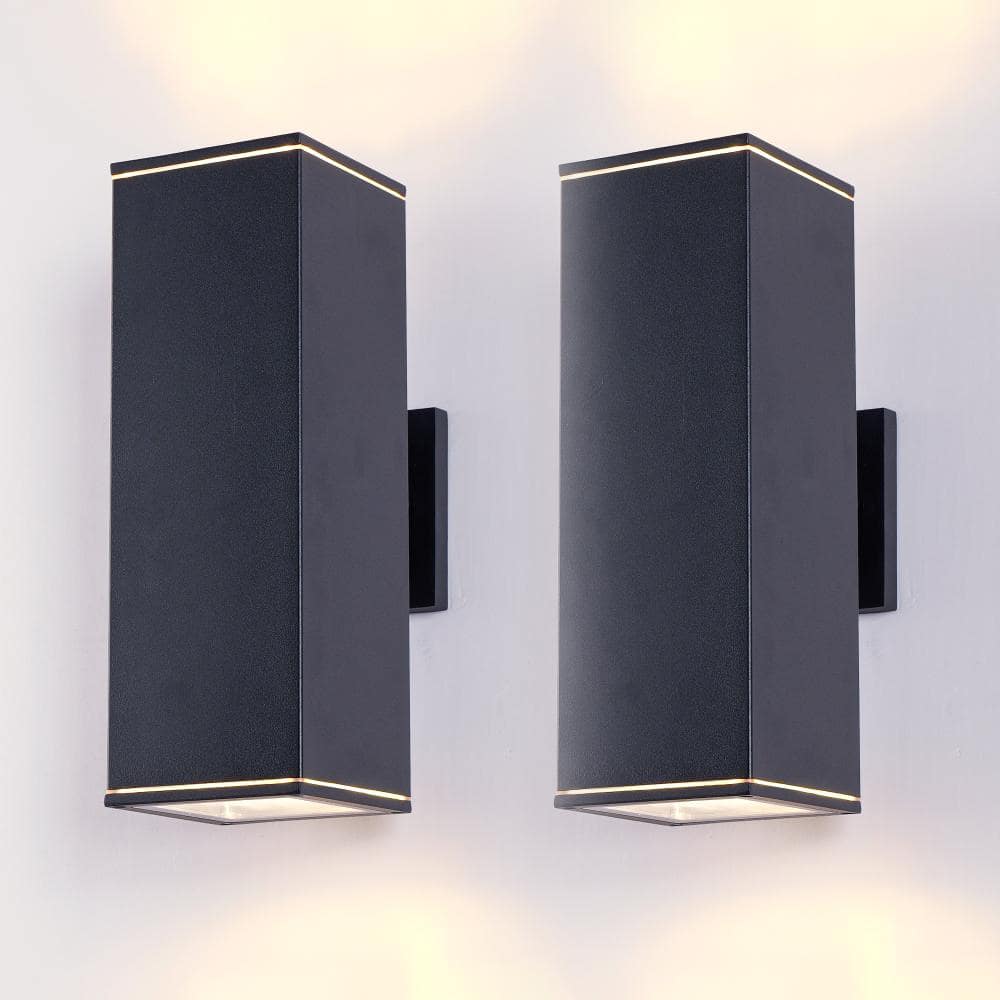 14 in.H 2-Pack Modern Outdoor Wall Sconce, Aluminum Up Down Light Fixture, Matte Black, Waterproof E26 Porch Lantern price history on PriceWatchPro