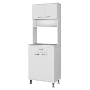 Pinion 1-Shelf White MDF Mid-century Modern Kitchen Pantry Cabinet