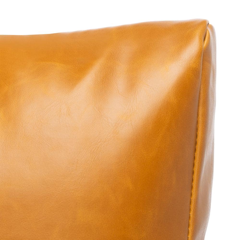 Oslo 32" Caramel Faux Leather & Natural Wood Mid-Century Accent Chair