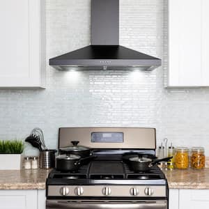 30 in. 217 CFM Convertible Black Painted Stainless Steel Wall Mount Range Hood with LED and Carbon Filters