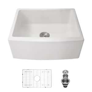 White Ceramic 24 in. Single Bowl Farmhouse Apron Workstation Kitchen Sink with Bottom Grid