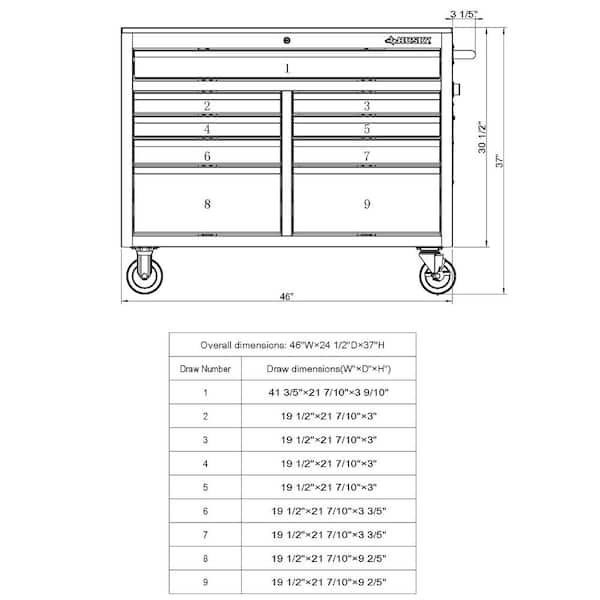 46 in. W x 24.5 in D Standard Duty 9-Drawer Mobile Workbench with Mechanics Tool Set (290-Piece) in EVA in Gloss Red