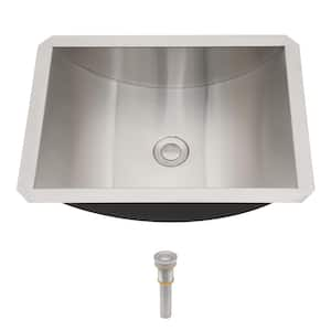 18 in . Undermount Rectangular Bathroom Sink with Pop-Up Drain in Clear Silver Stainless Steel without Faucet