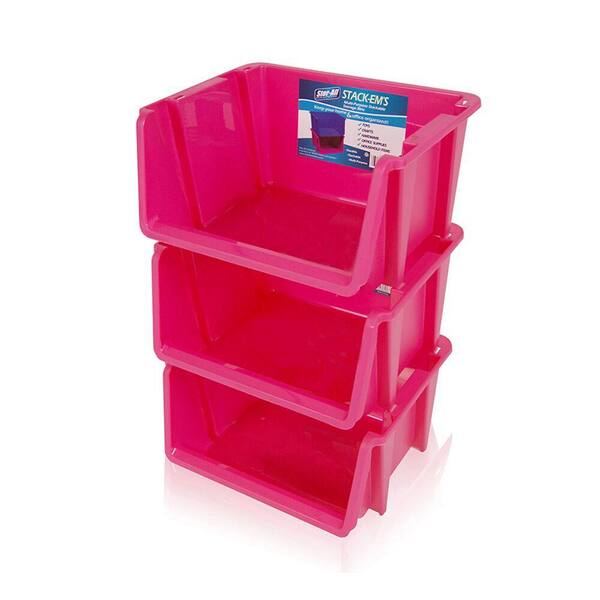 Unbranded Stackable Storage Bin in Pink (3-Pack)