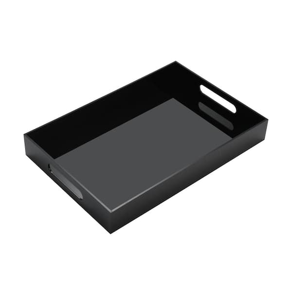 Glossy Black Acrylic Serving Tray with Handles 10 x 15 in for Breakfast, Snacks, and Organizer Use Kit