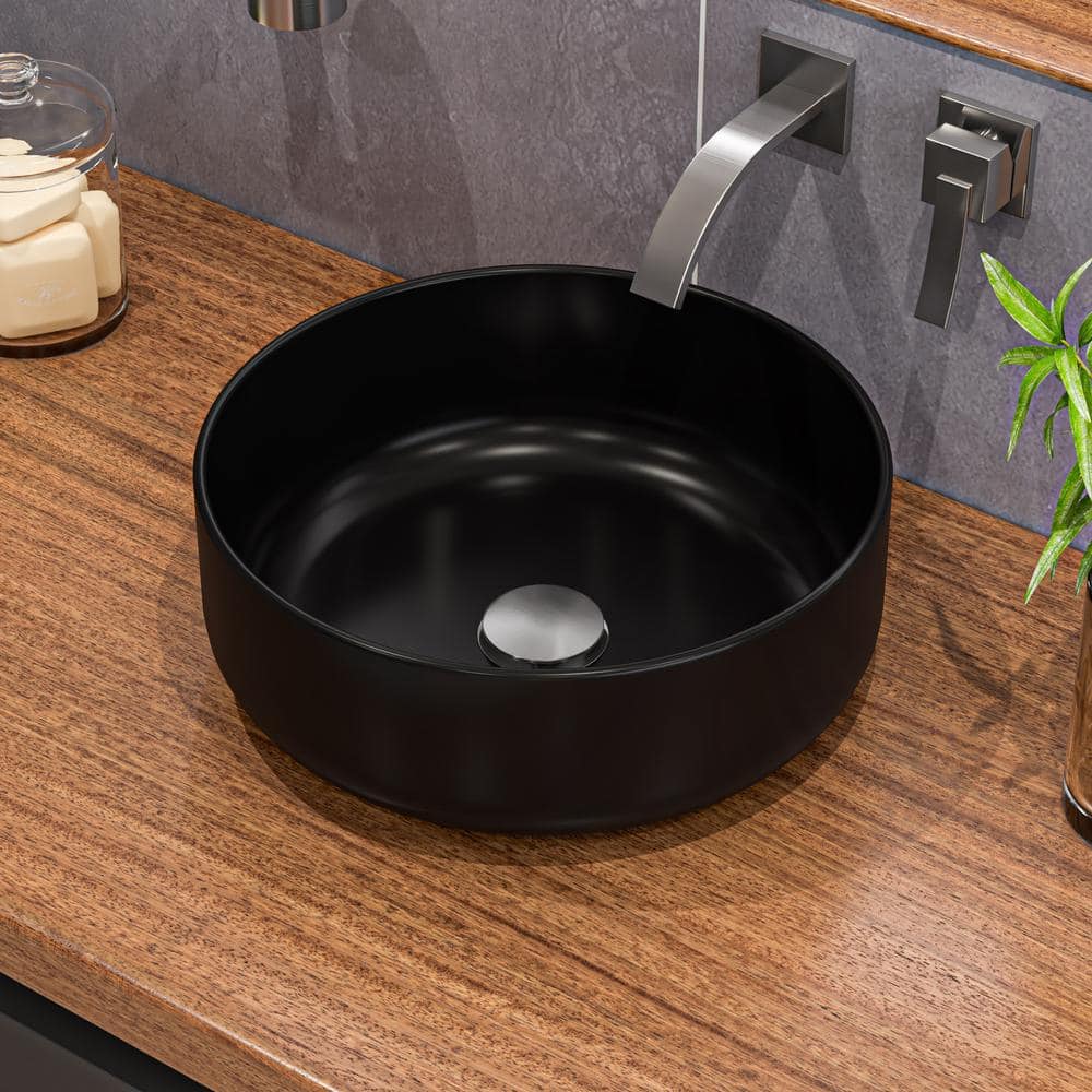 Black Matte Round Ceramic Above Mount Bathroom Sink