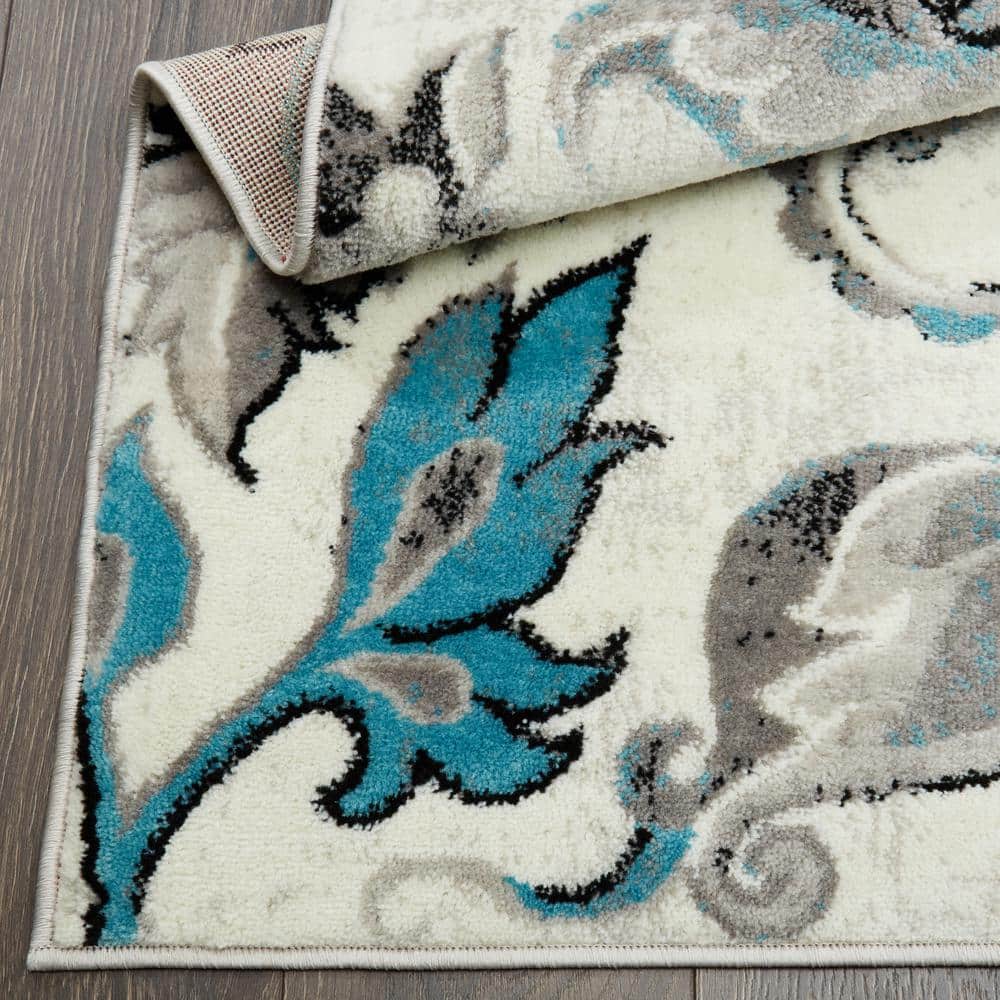 Boho Odesa Ivory/Aqua 8 ft. x 10 ft. Floral Area Rug - thumbnail 4