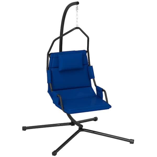 Hammock Swing with PA Coating Oxford Fabric Cushion, Hammock Chair with Stand in Dark Blue