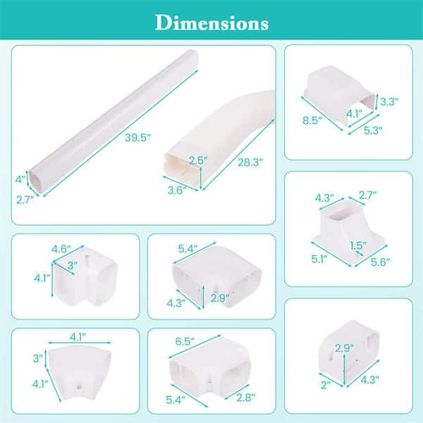 4 in. PVC Decorative Mini Split Line Set Cover with Flexible Duct and Straight Duct