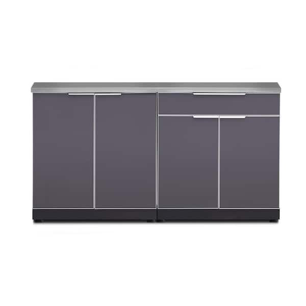 NewAge Products Slate Gray 3-Piece 64 in. W x 36.5 in. H x 24 in. D Outdoor Kitchen Cabinet Set on Casters with Covers