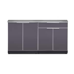 Slate Gray 3-Piece 64 in. W x 36.5 in. H x 24 in. D Outdoor Kitchen Cabinet Set on Casters