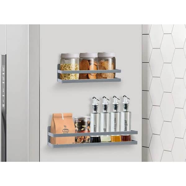 15.7 in. 2 Pack Magnetic Metal Spice Rack in Grey with Silver Specks