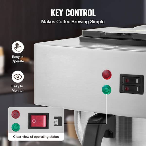 SKYSHALO 12 Cups Stainless Steel Drip Coffee Maker with Thermal Carafe to Keep Warm or Cold for Restaurant,2025 Upgrade,Sliver