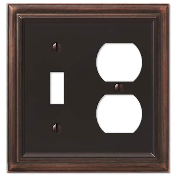 AMERELLE Continental 2 Gang 1-Toggle and 1-Duplex Metal Wall Plate - Aged Bronze