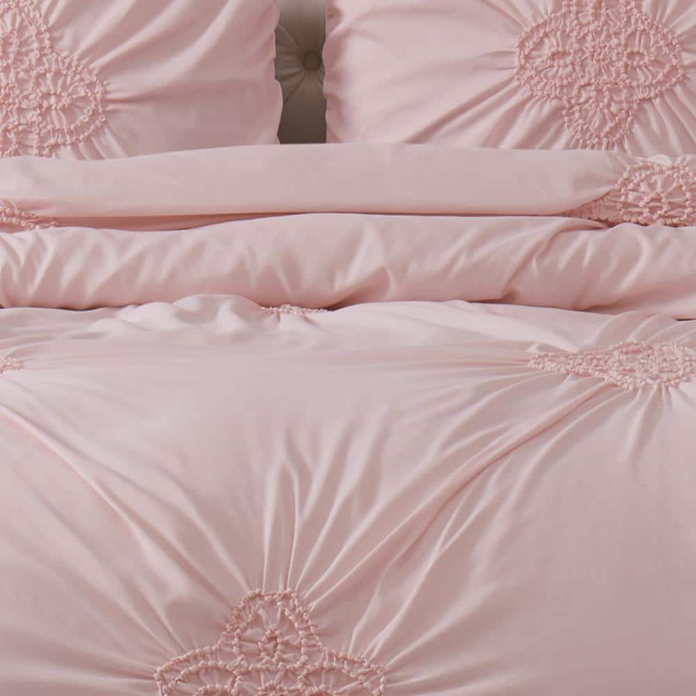 Light Pink King Ruffled Microfiber Duvet Cover Set