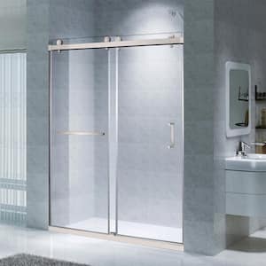 59 in. W x 76 in. H Sliding Frameless Shower Door in Brushed Nickel with 3/8 in. (10 mm) Clear Glass