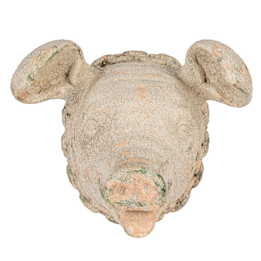 Rustic Distressed Multicolor Magnesia Pig Head Wall Sculpture