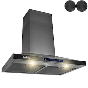 30 in. 343 CFM Convertible Wall Mount Black Stainless Steel Kitchen Range Hood with Touch Panel and Carbon Filters